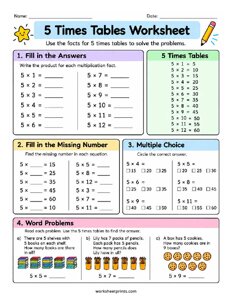 5 Times Tables Worksheet