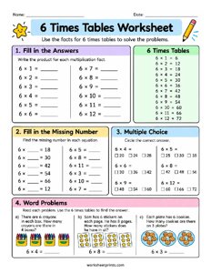 6 Times Tables Worksheet