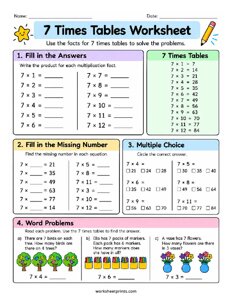7 Times Tables Worksheet