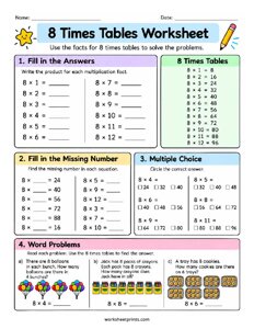 8 Times Tables Worksheet