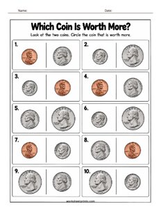 Compare the Coins Worksheet
