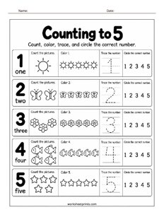Counting to 5 Worksheet - #1