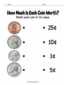 Value of the Coins Worksheet