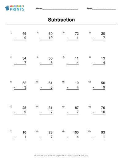 Subtraction Worksheet Generator