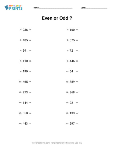 Even and Odd Numbers Worksheet Generator