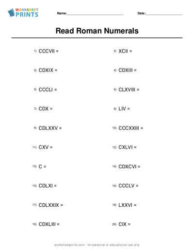 Roman Numerals Worksheet Generator